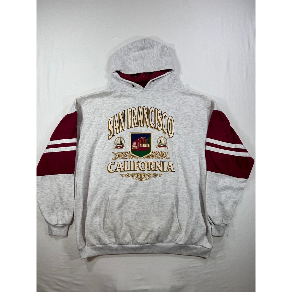 Vintage B&B San Francisco California Hoodie XL Gray Maroon 90s Made in USA